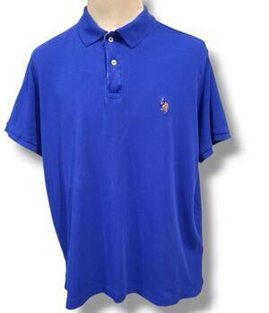 U.S. POLO ASSN SZ 2XL Shirt Short Sleeve Blue Two Button Cotton Collared Logo
